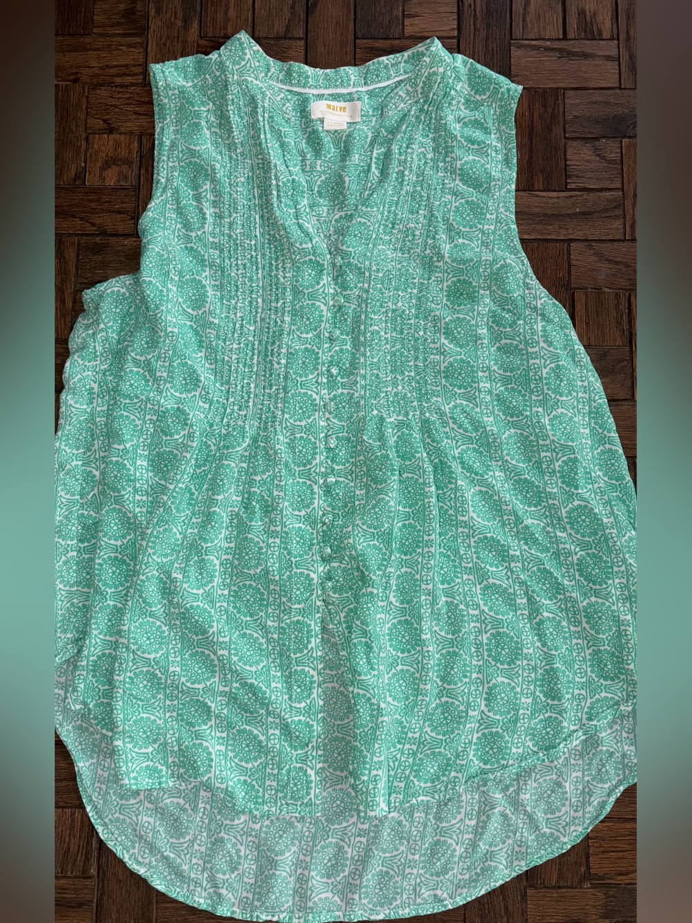 Anthropologie Maeve aqua white floral boho Tank top shirt blouse Xl button